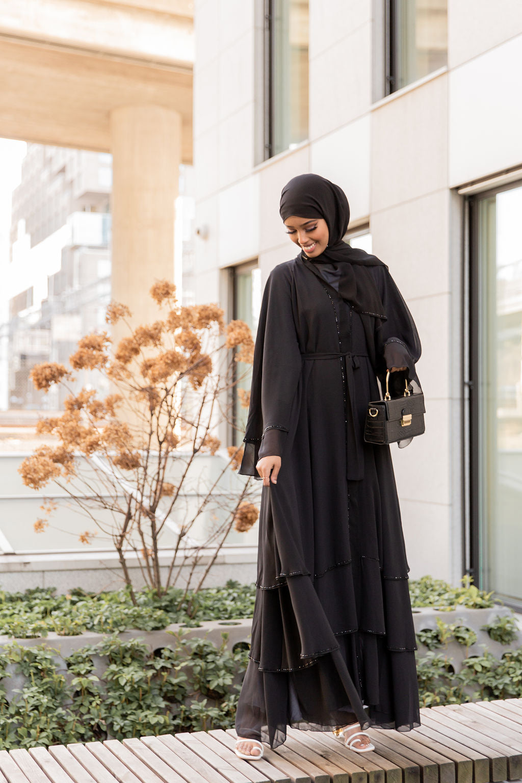 Sophisticated Two Piece Black Chiffon Laced Abaya – Zaya Nurai